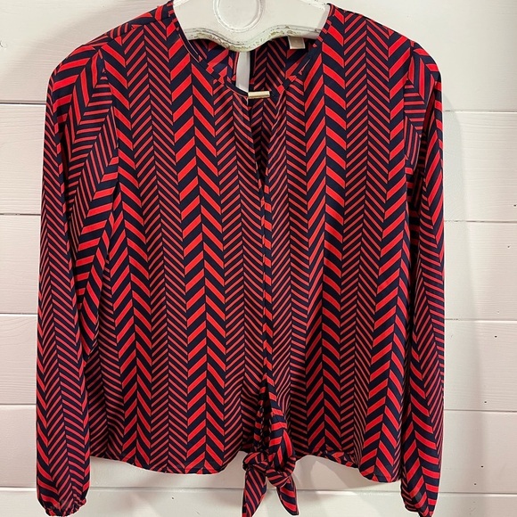 ❤️ MICHAEL MICHAEL KORS – Tie-Front Chevron Blouse – Size S - Picture 4 of 10